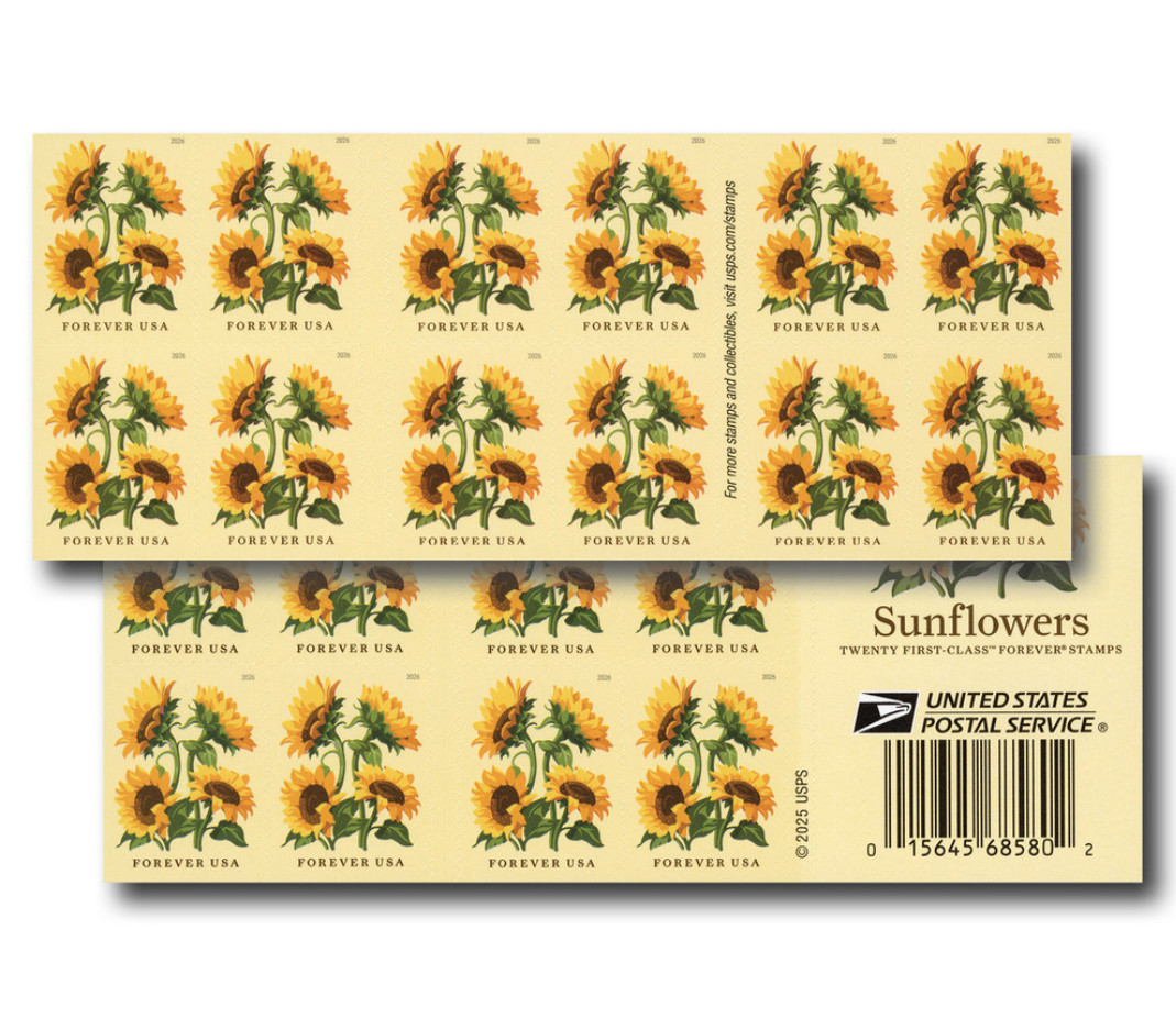 USPS SUNFLOWERS BOOKLET OF 20 FIRST CLASS LETTER STAMPS