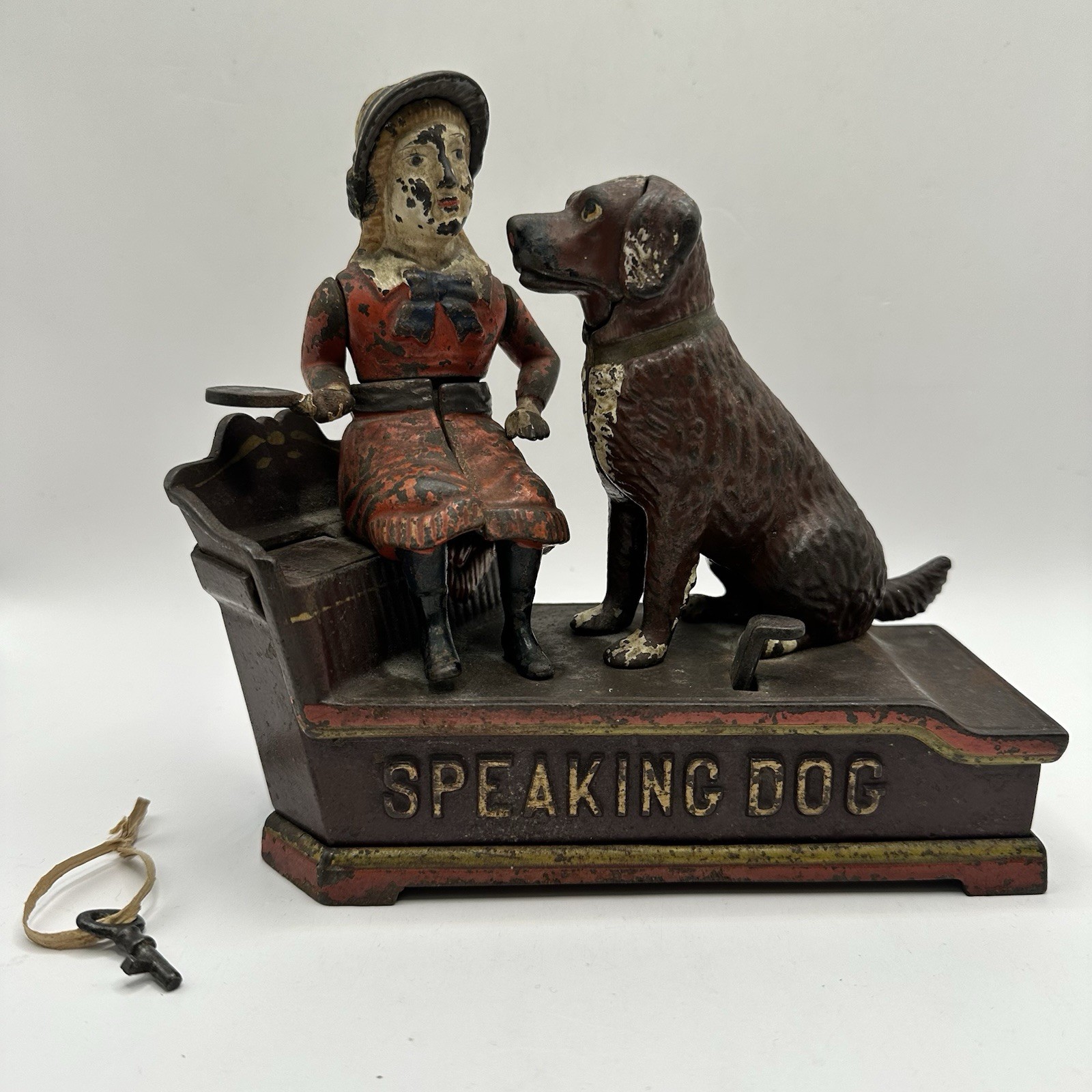 Antique Cast Iron Speaking Dog Mechanical Bank 100% All Original Works 1885