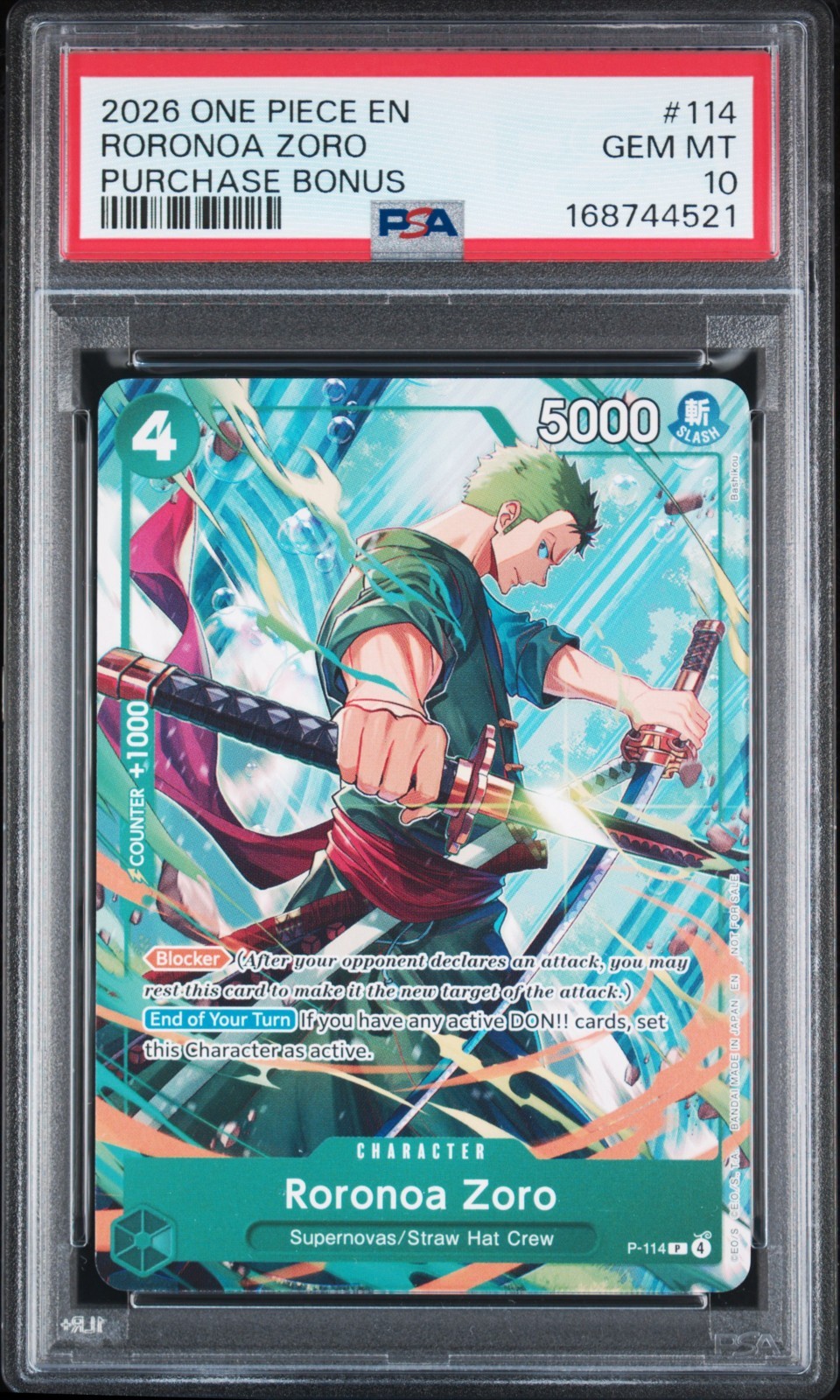 2026 One Piece Promos #114 Roronoa Zoro Purchase Bonus *PSA 10 GEM MINT*