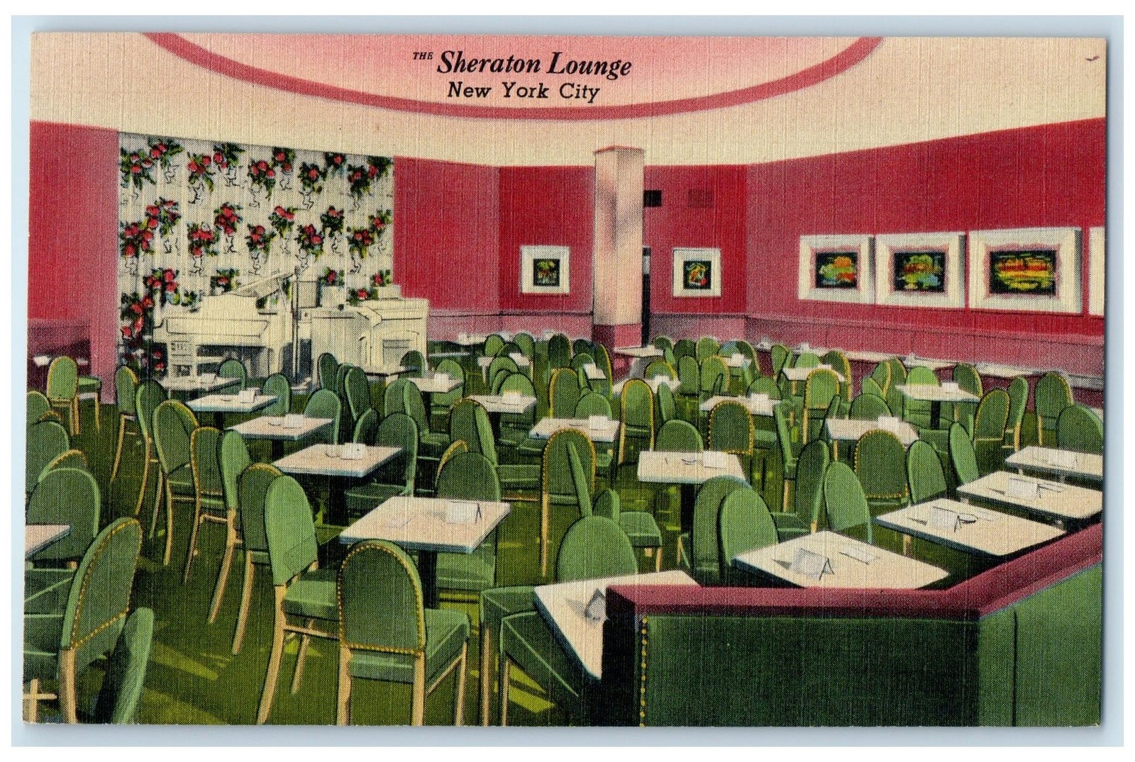 c1940's Hotel Sheraton Lounge Dining Restaurant New York City New York Postcard