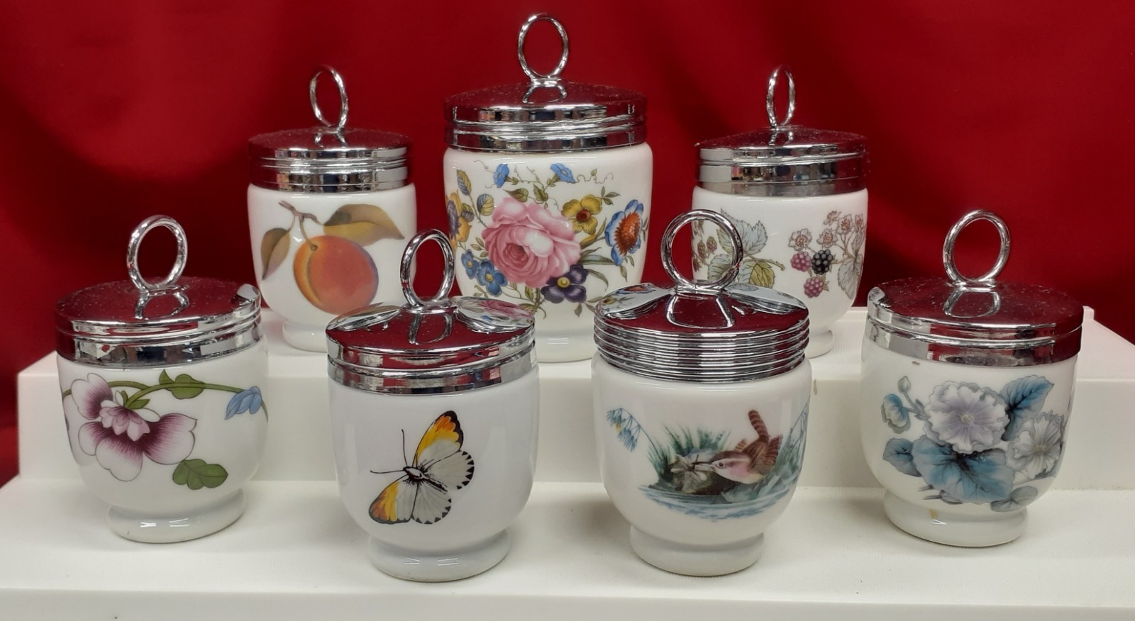 VTG Set of 7 Royal Worcester Porcelain Egg Coddlers 6Sm 1Lg Botanical & Animal 