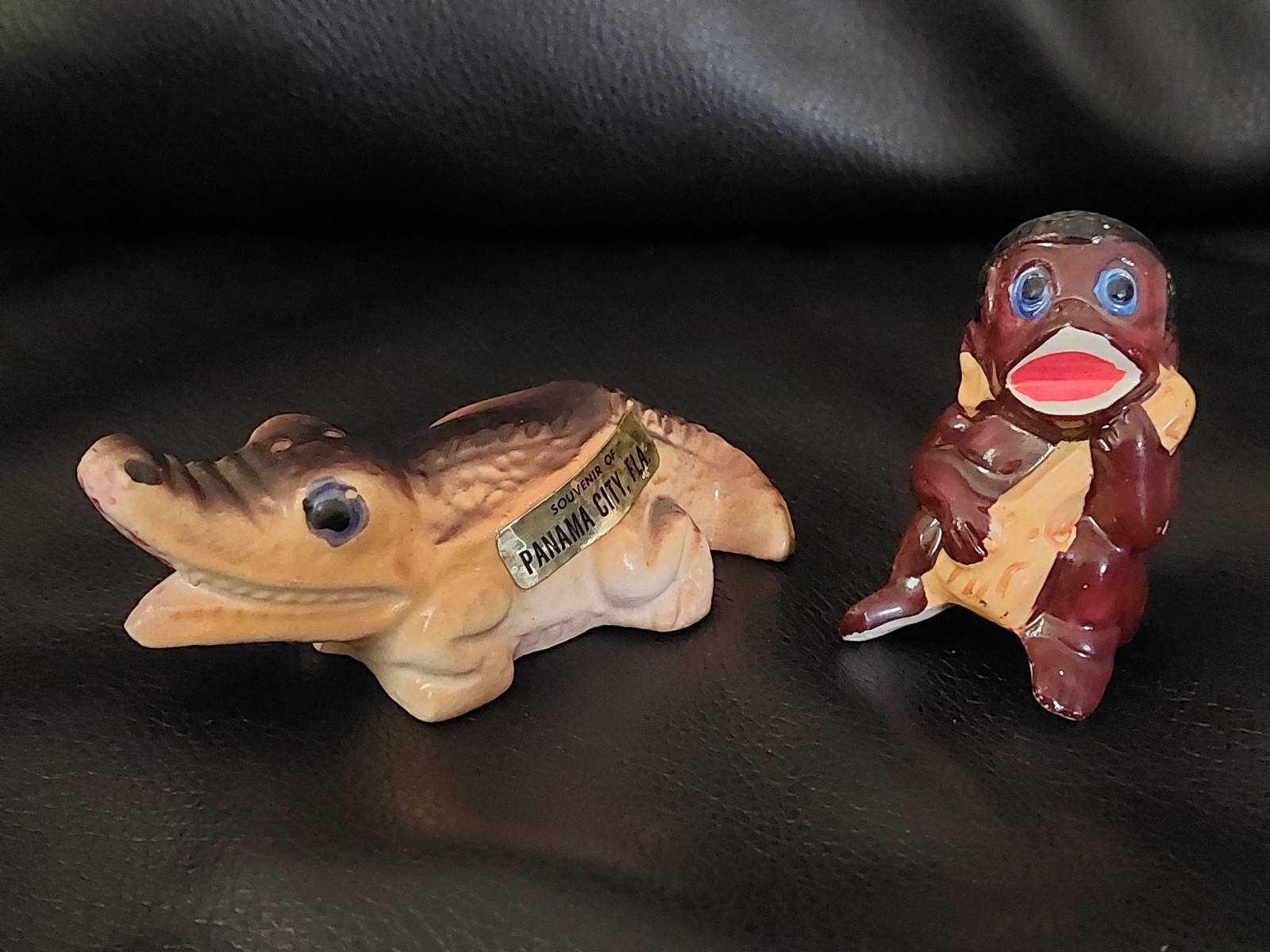 Vintage Boy and Alligator Salt & Pepper Shakers Panama City, Florida Souvenir 