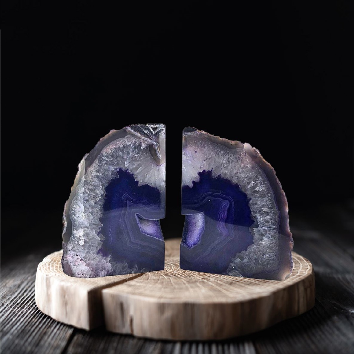 Natural Agate Purple Pair Bookends – Microcrystalline Premium Agate Geode