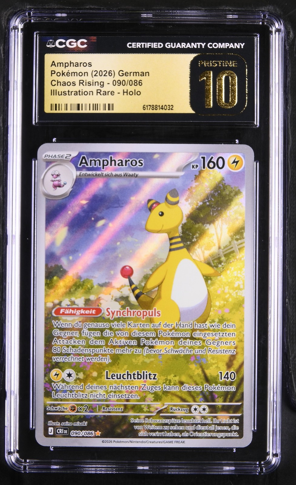 Pokemon Ampharos CGC Pristine 10 Chaos Rising DE