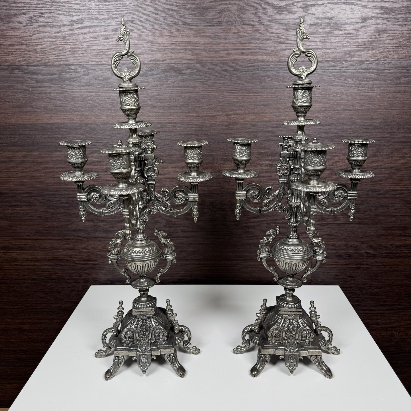ITILIAN BAROQUE STYLE SILVERPLATED BRASS CANDELABRA HOLDER GRIFFIN LION EAGLE