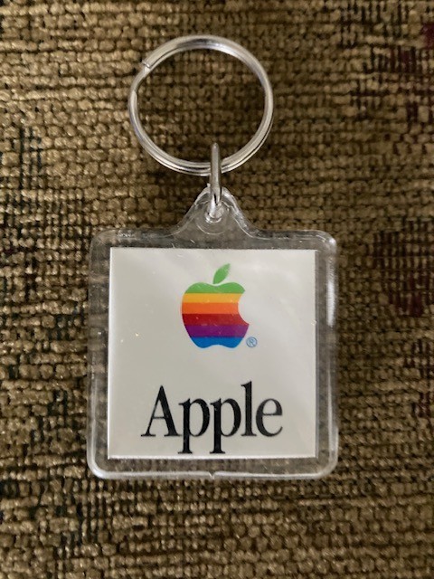 Vintage Apple Mac OS two sided keychain smile and rainbow logo