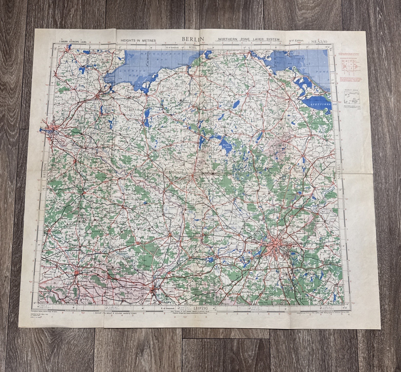 WWII WAR MAP 1943 Air Force Used BERLIN GERMANY 434 Troup Carrier 27