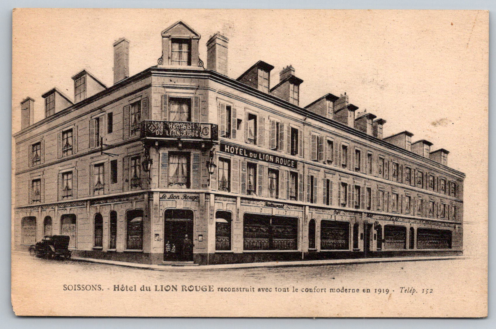 c1920s Soissons France Hotel du Lion Rouge Antique Postcard