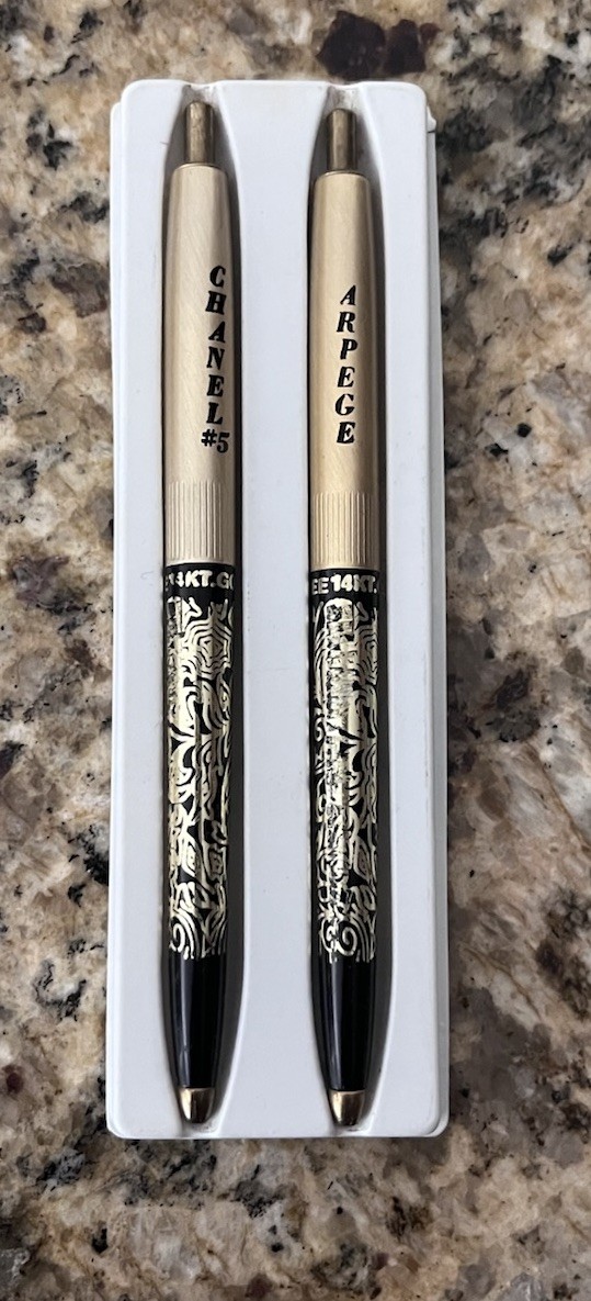 Vintage Chanel No.5 Arpege 14kt Gold Accents Exclusive Writing Pens Set Of 2