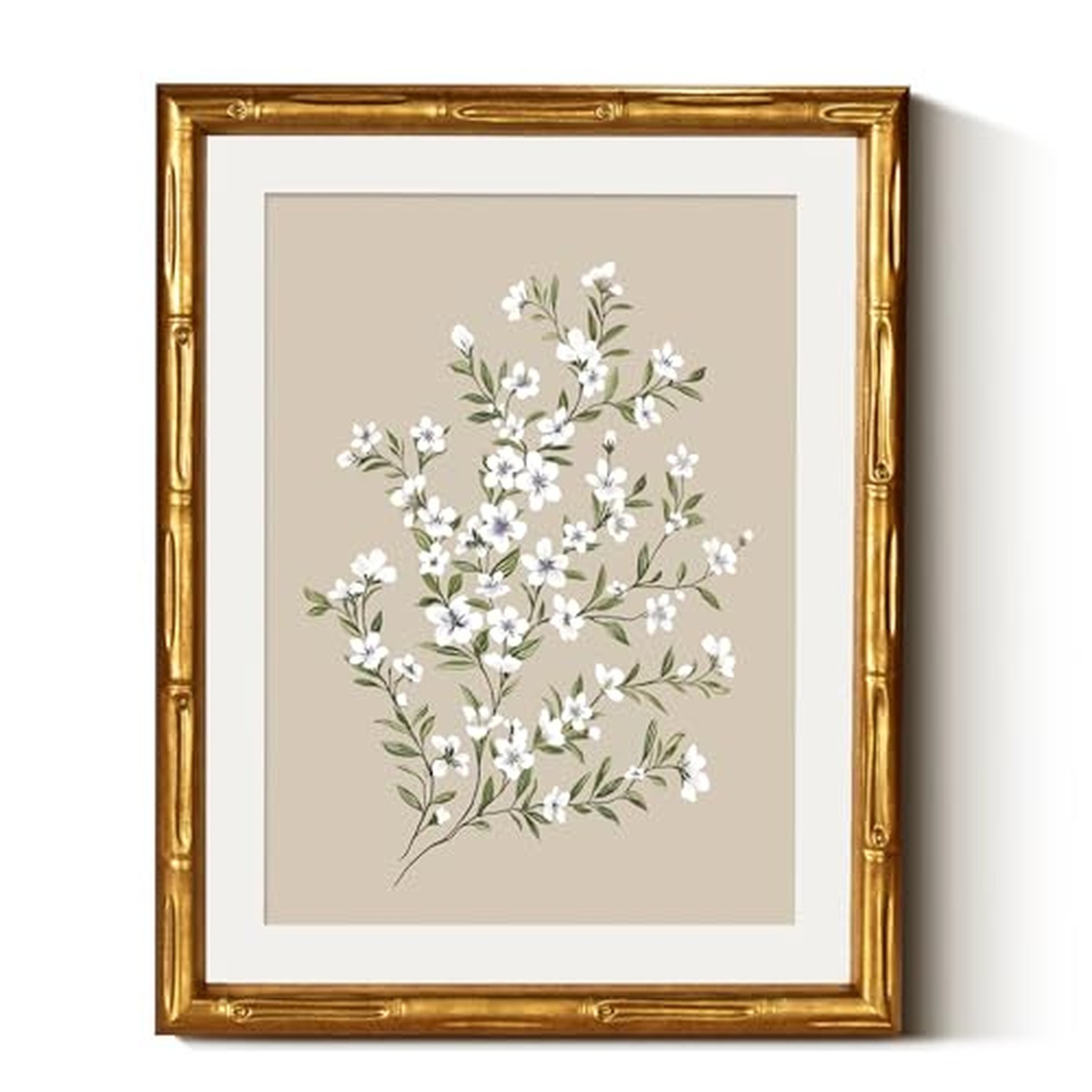 WHASAYART Vintage Flower Gold Bamboo Textured Framed Print Wall Art 11\