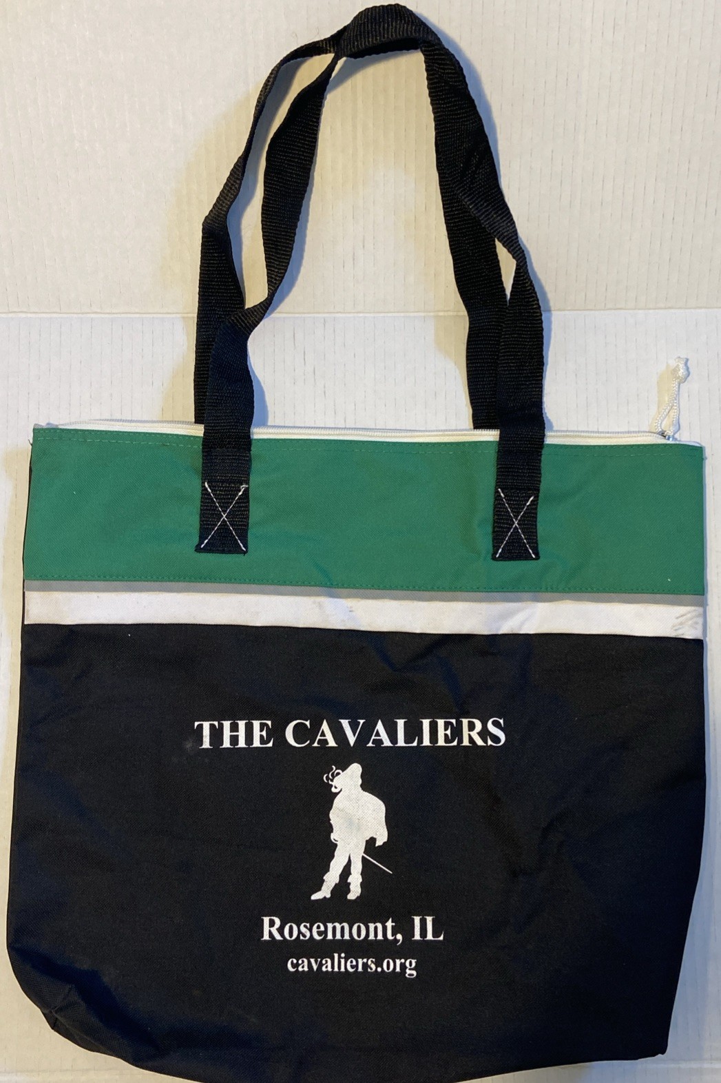 vtg THE CAVALIERS Drum & Bugle Corps Black & Green duffel bag 16.5”x16”