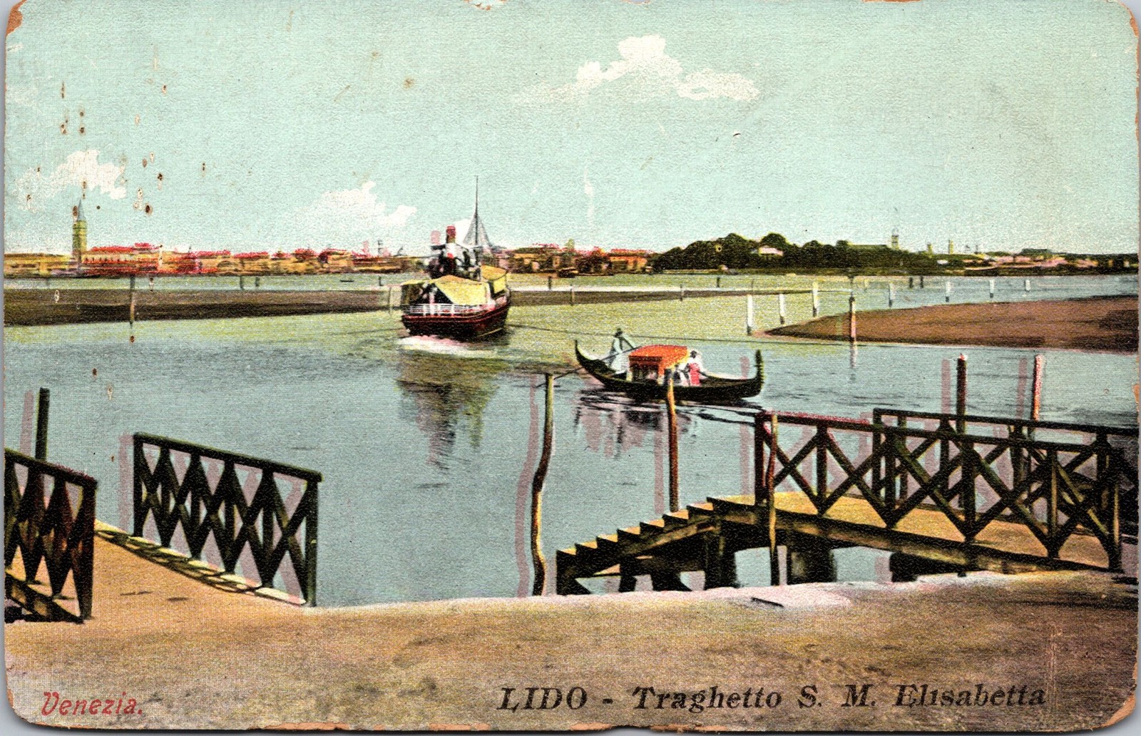 Venezia Lido Traghetto S M Elisabetta Italy Vintage Postcard Unposted Colorful