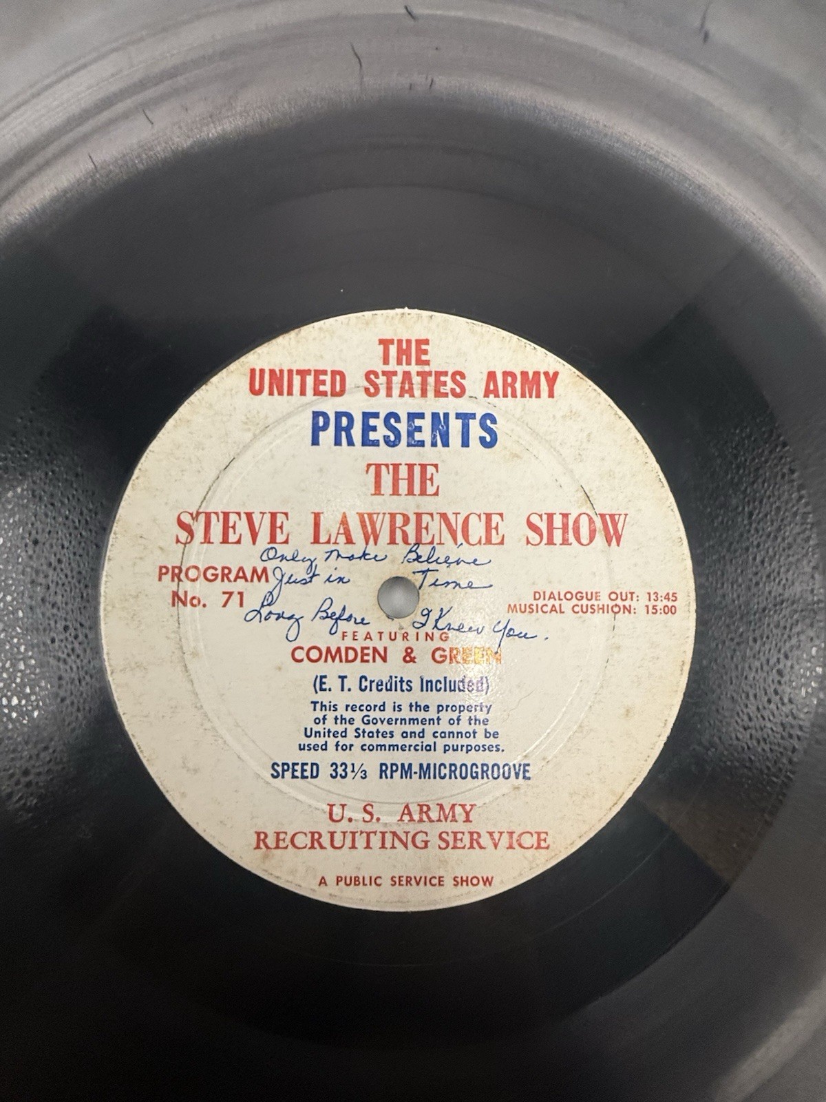 Vintage Us Army Recruiting Service LP Steve Lawrence Show Program 71