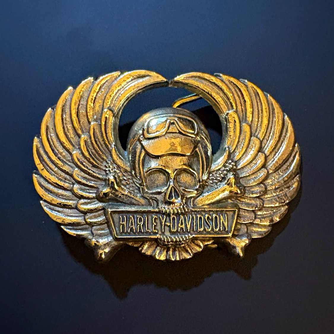Vintage 1979 Harley-Davidson Winged Skull Belt Buckle, Baron Buckles