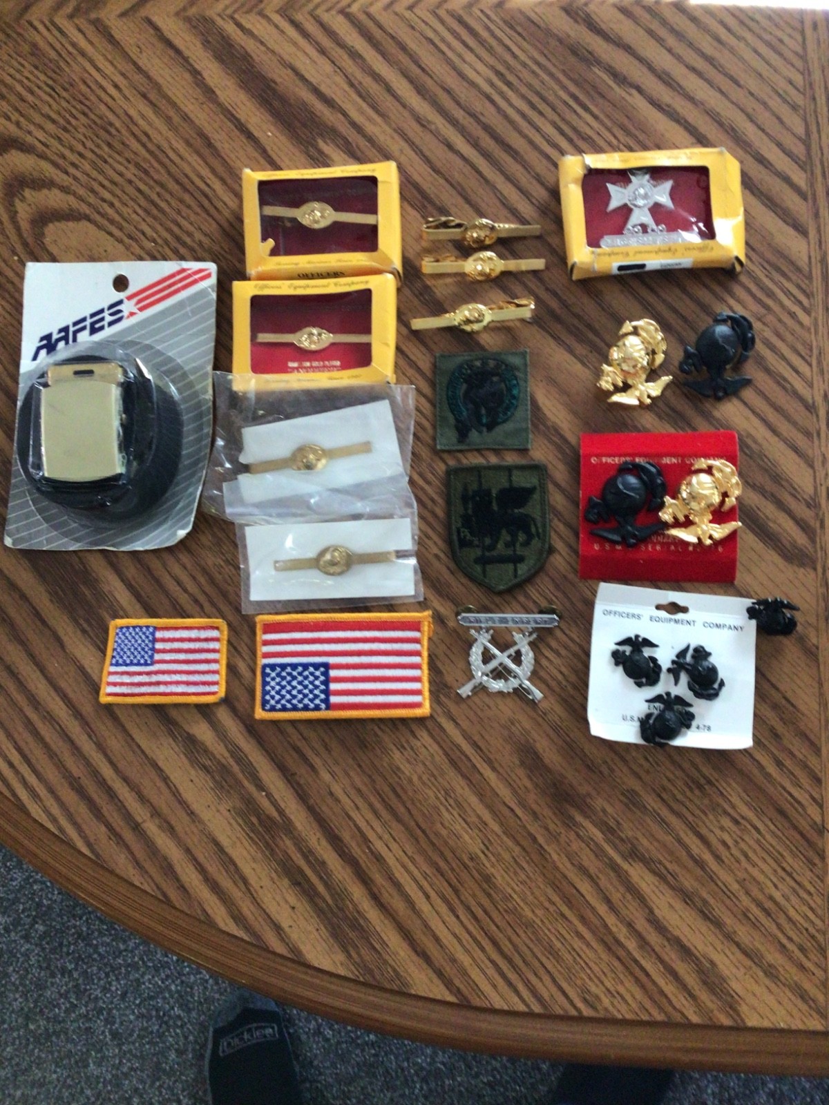Vtg Officers Anodized Tie Clips, Gold Plated Us Marines, Belt, Patches, plus