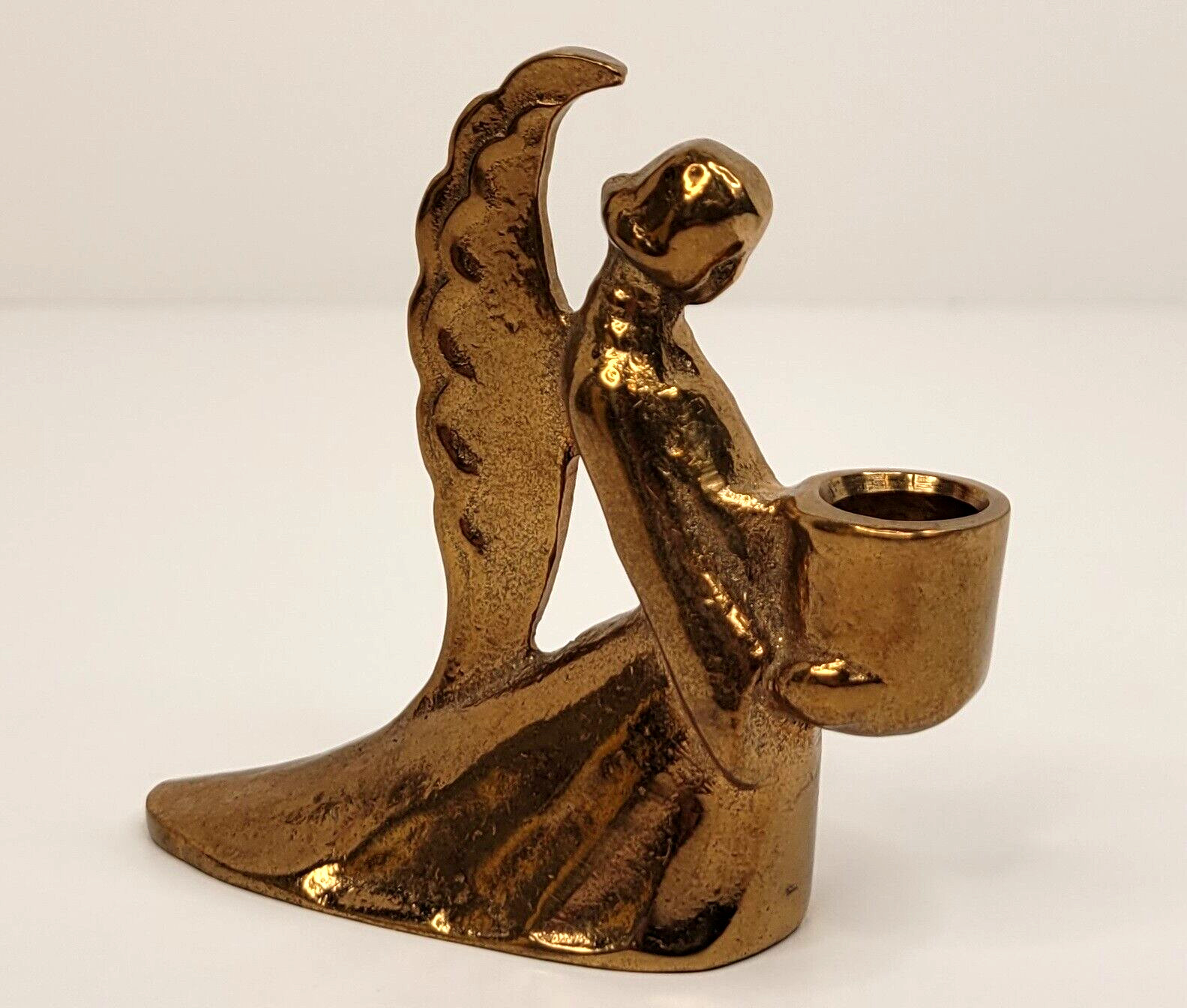 Vintage Copper Angel Candlestick Holder Hyltans Metall Gnosjo Sweden Signed