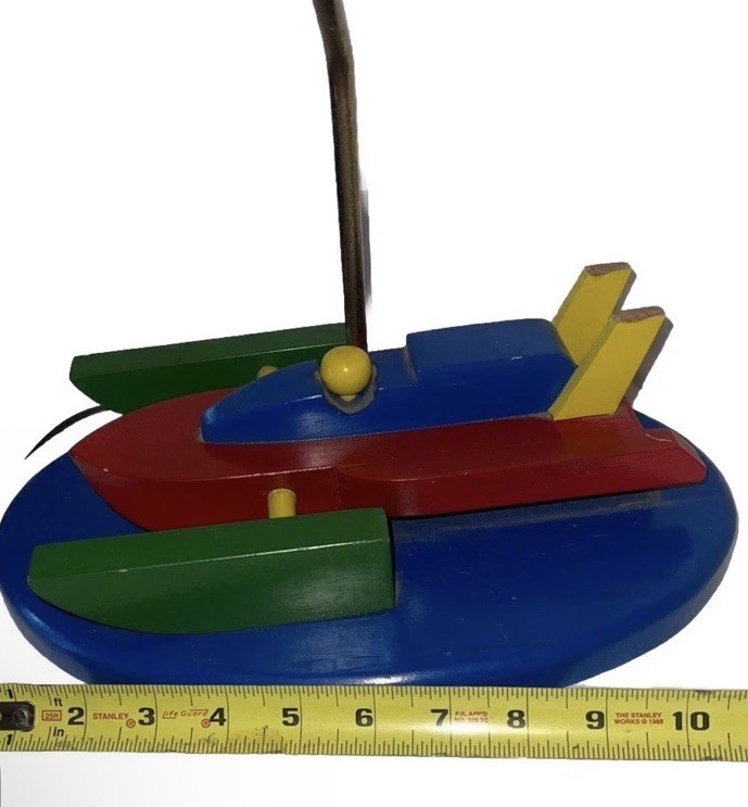 Cute Vintage Children's Colorful Bedroom Table Lamp Painted Wood Speedboat