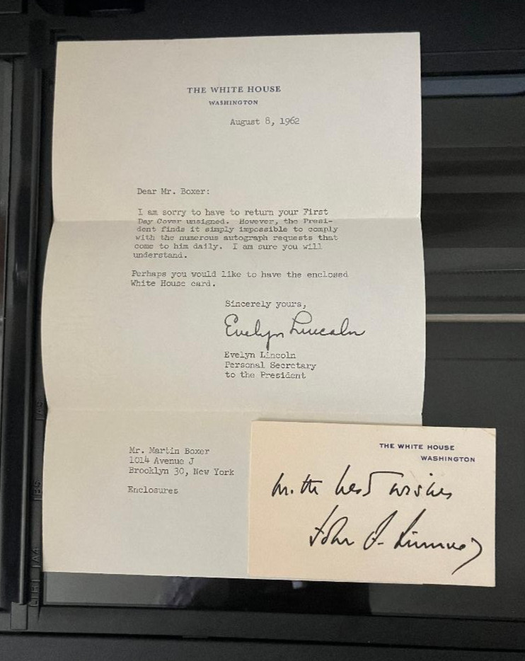 EVELYN LINCOLN JFK'S SECRETARY SIGNED LETTER & WHITE CARD