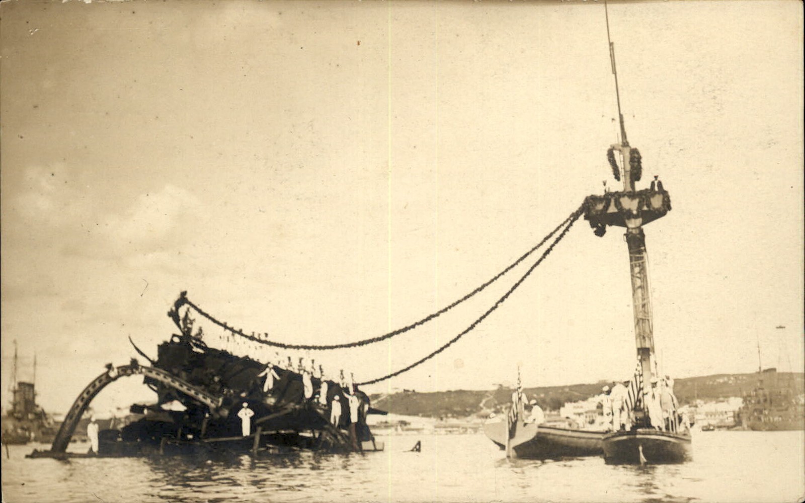 Wreckage of Battleship USS Maine Navy Sailors c1910 Real Photo Postcard bhn