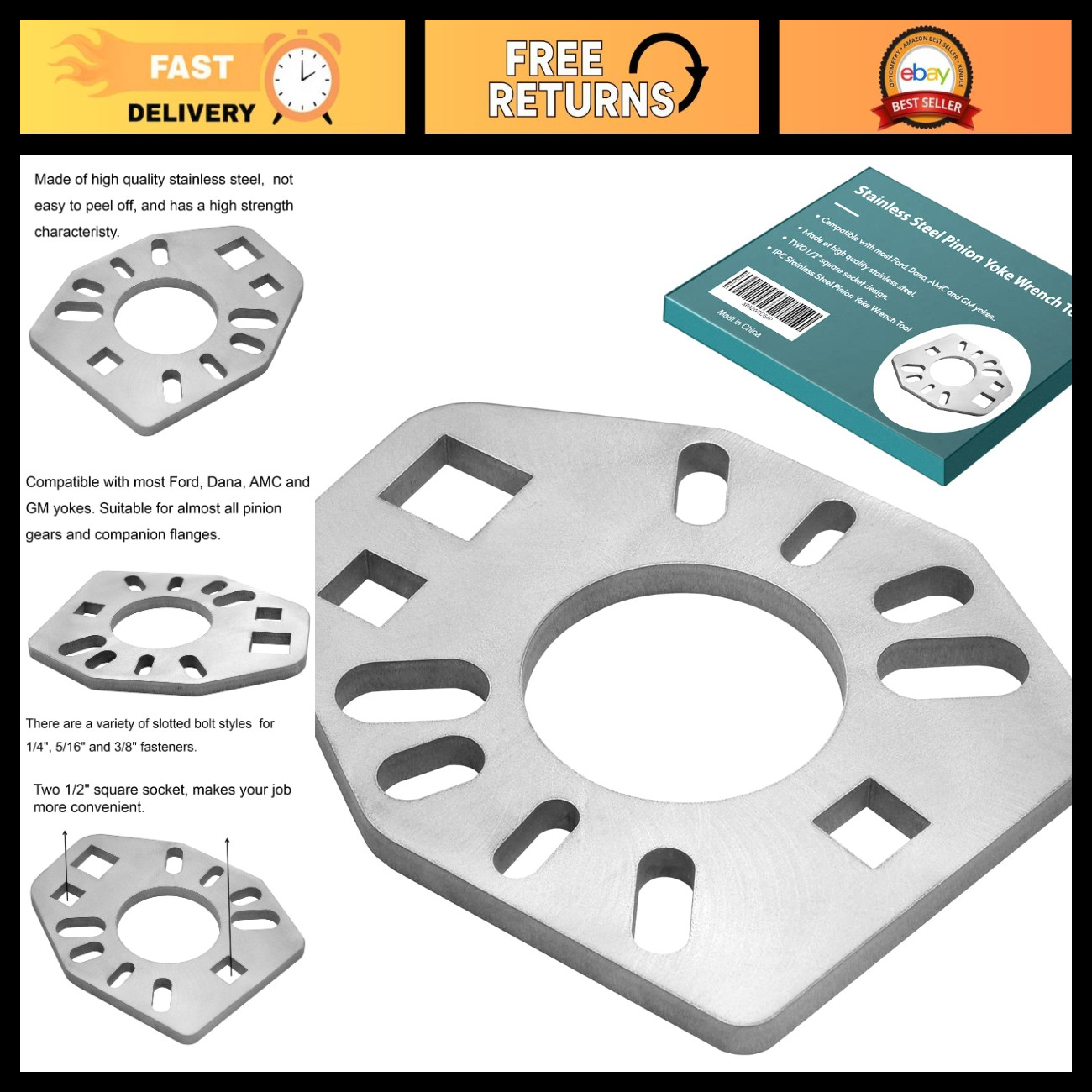 Stainless Steel Yoke Wrench Tool for Axles & Flanges, Fits Most Sockets, 1/2\