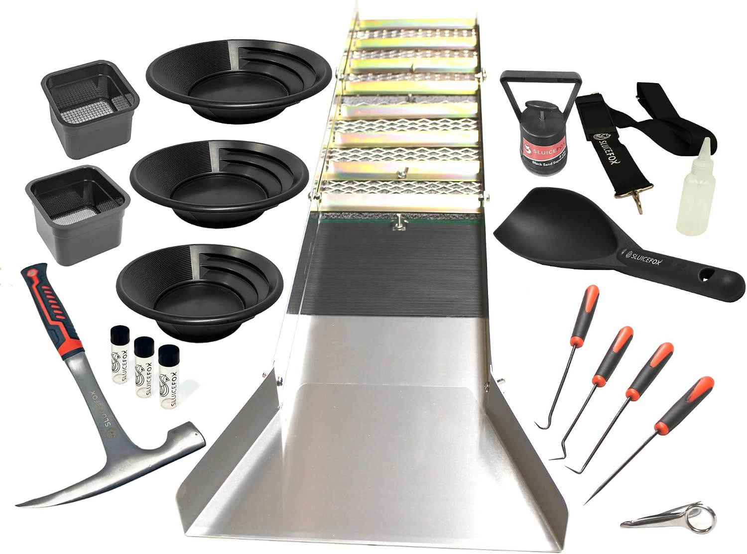 Complete Gold Mining Kit; Folding 50 Inch River Sluice Box; Prospecting Equipmen