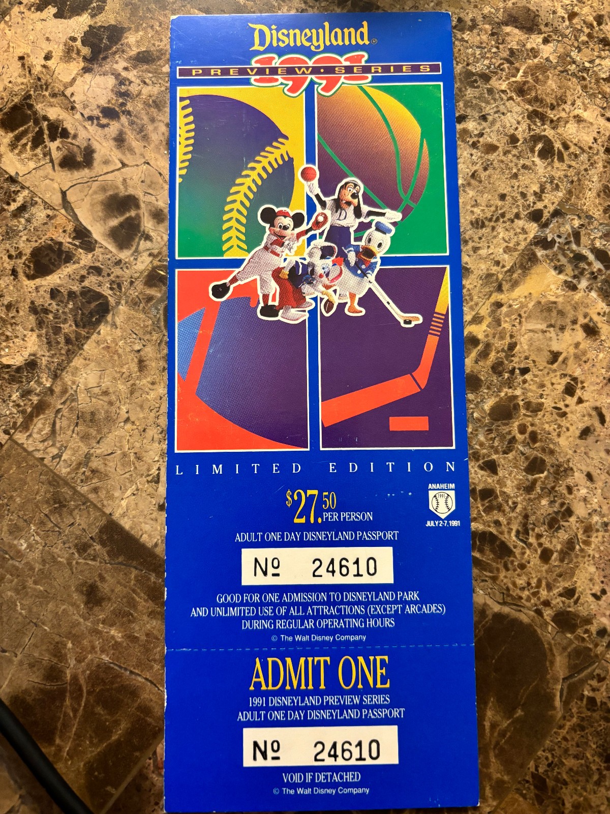 Collectable Unused Disneyland Park Preview Series 1991 Ticket Pass California
