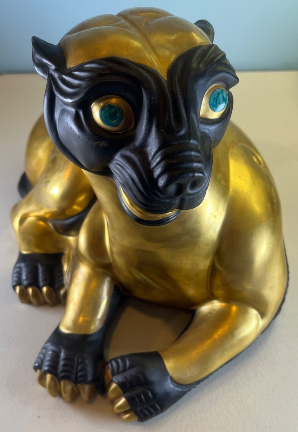 Vtg Italian Gold Ceramic Panther Statue SPA Romano Daly Manifattura Porcellane