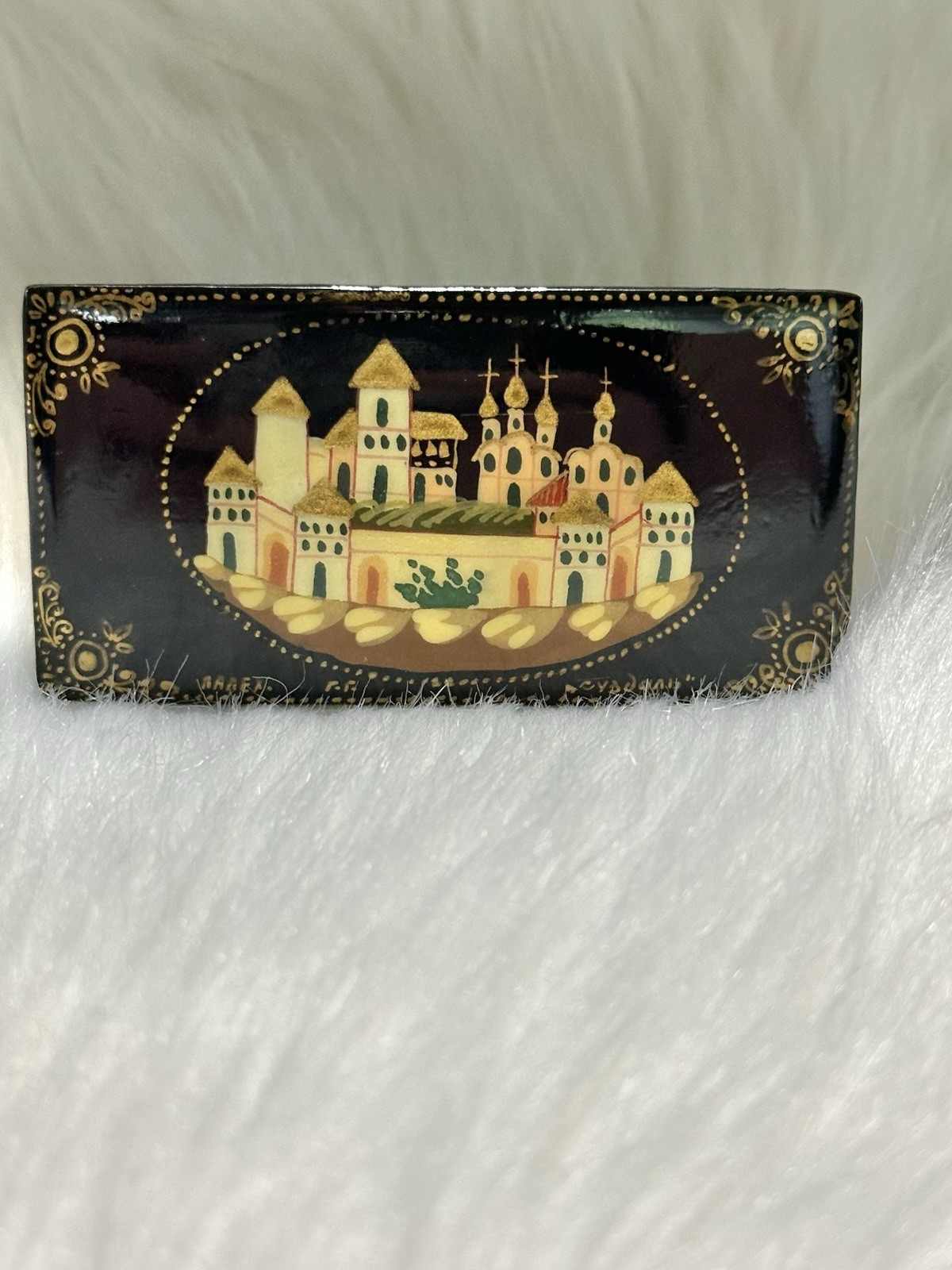 Vtg papier-mâché Russian Lacquer Mini Box ПАЛЕХ(Palekh) SIGNED Суздаль(Suzdal) 