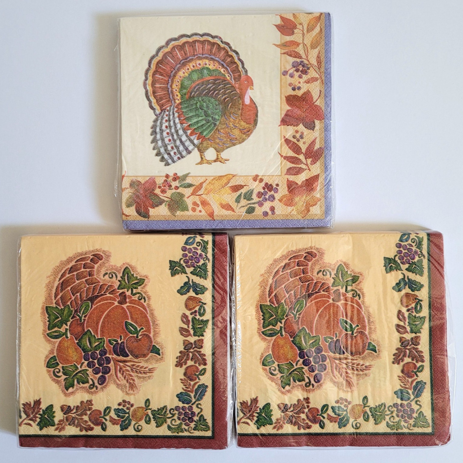 Vintage Thanksgiving Napkins 56 Ct Turkey Cornucopia Hallmark Eileen Toohey NOS