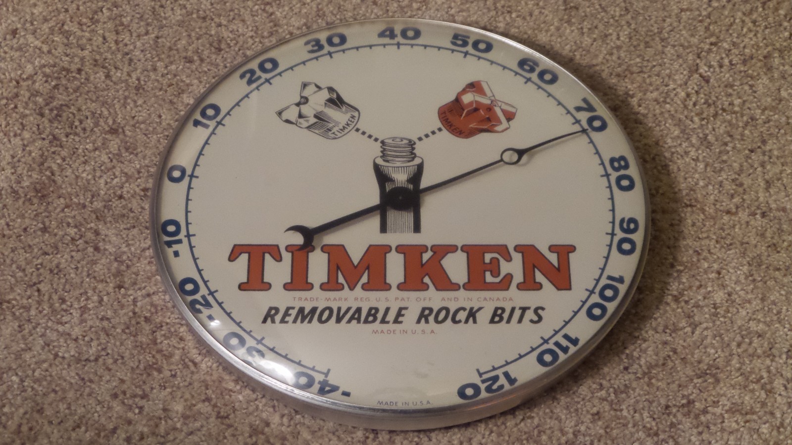 Vintage TIMKEN Rock Bits PAM Clock Store Advertising Wall Thermometer ~Nice One~