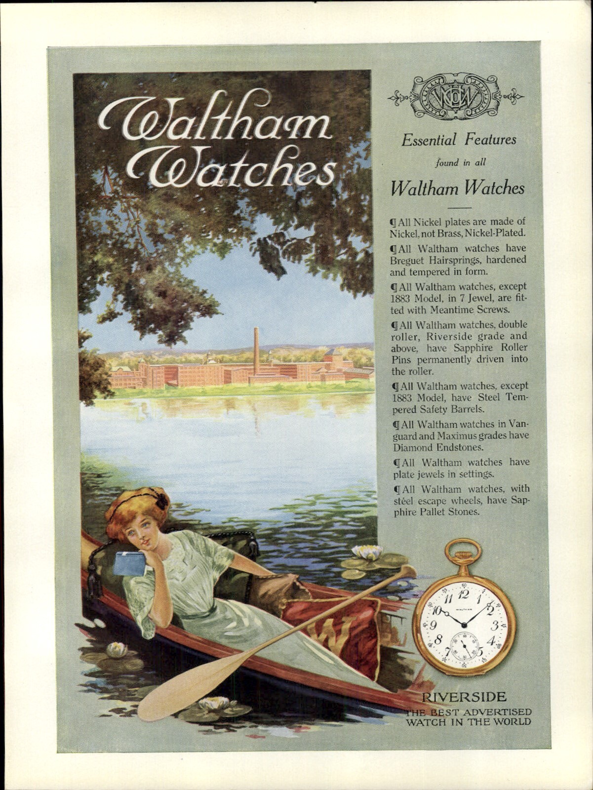 1914 PAPER AD 4 PG COLOR Waltham Watch 18 16 Size Hunting Open Face Vanguard