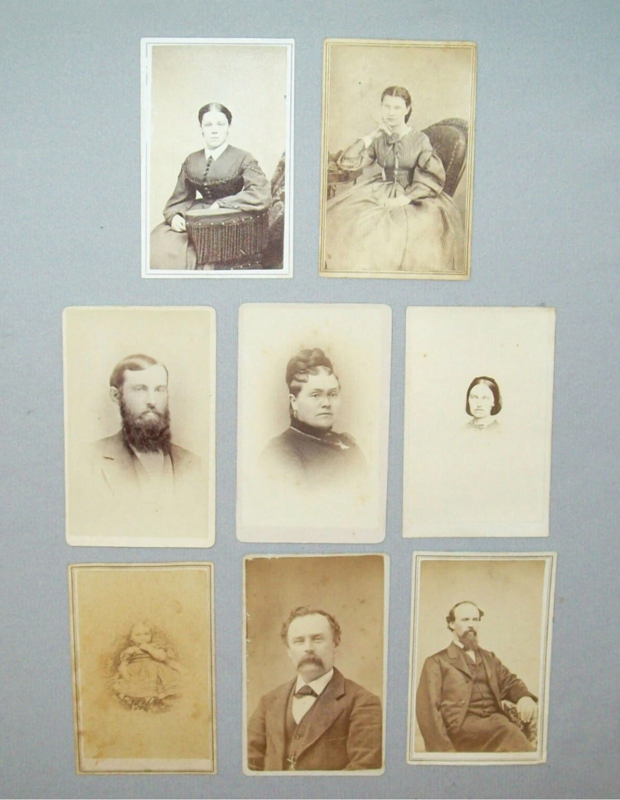 Antique Vtg C 1800s Group 8 CDV Photographs Men Women and a Girl Asst Backmarks