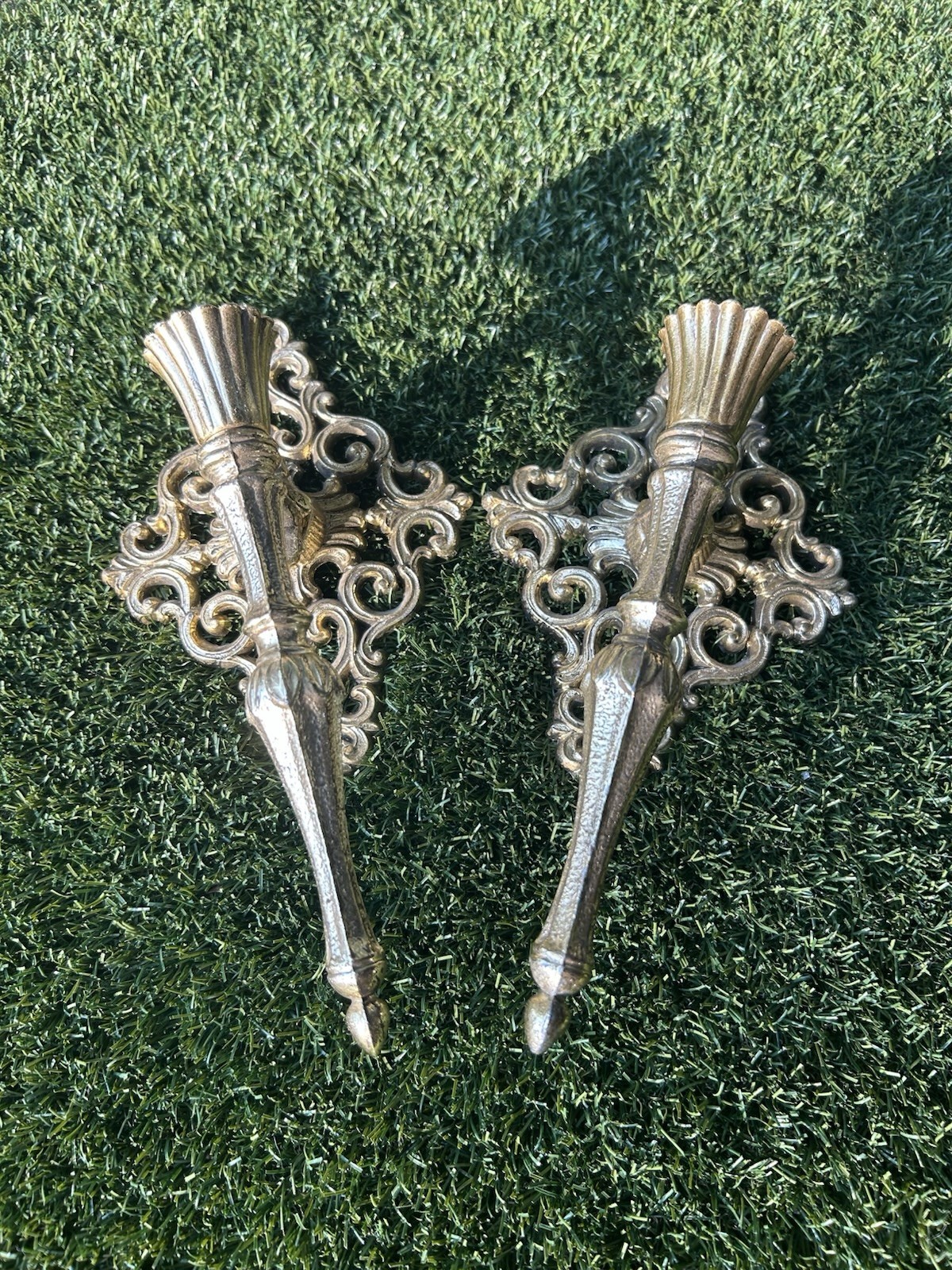 Vintage Gold Metal Ornate Wall Decor Pair - Romantic & Whimsical Decor 8x6” Each