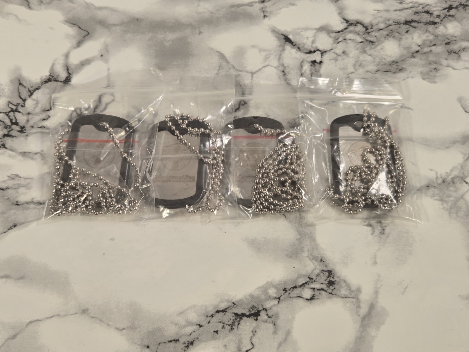 (LOT OF 4) NEW Jagermeister Stag Logo Mirrored Promotional Dog Tag With Necklace