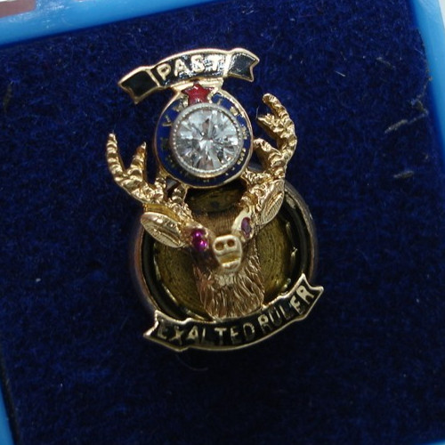 old vtg BPOE ELKS PAST EXALTED RULER 14K Gold pin w DIAMOND Wefferling Berry &Co