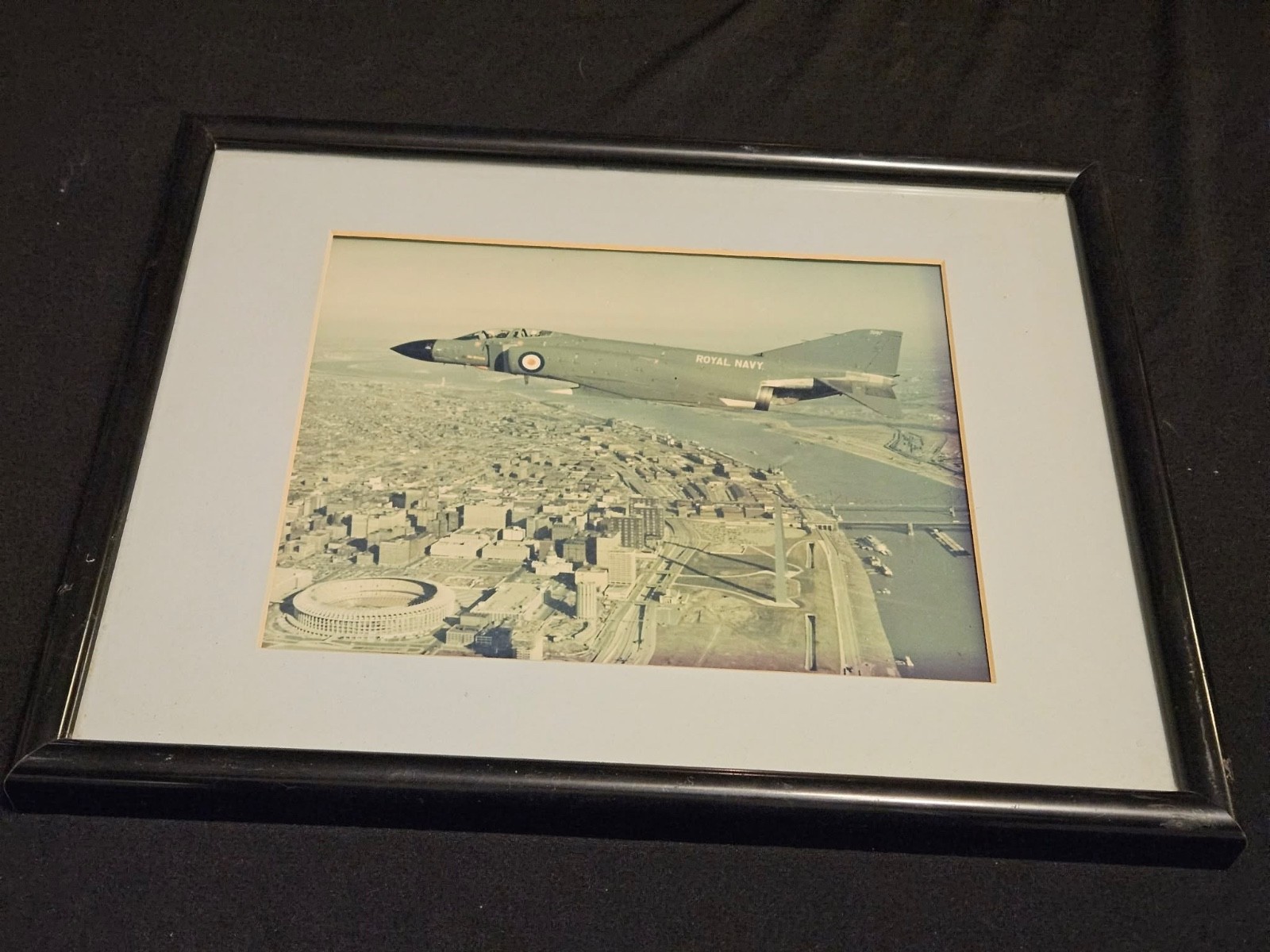 1967 Royal Navy Jet Flying Over St. Louis Missouri Gateway Arch & Busch Stadium