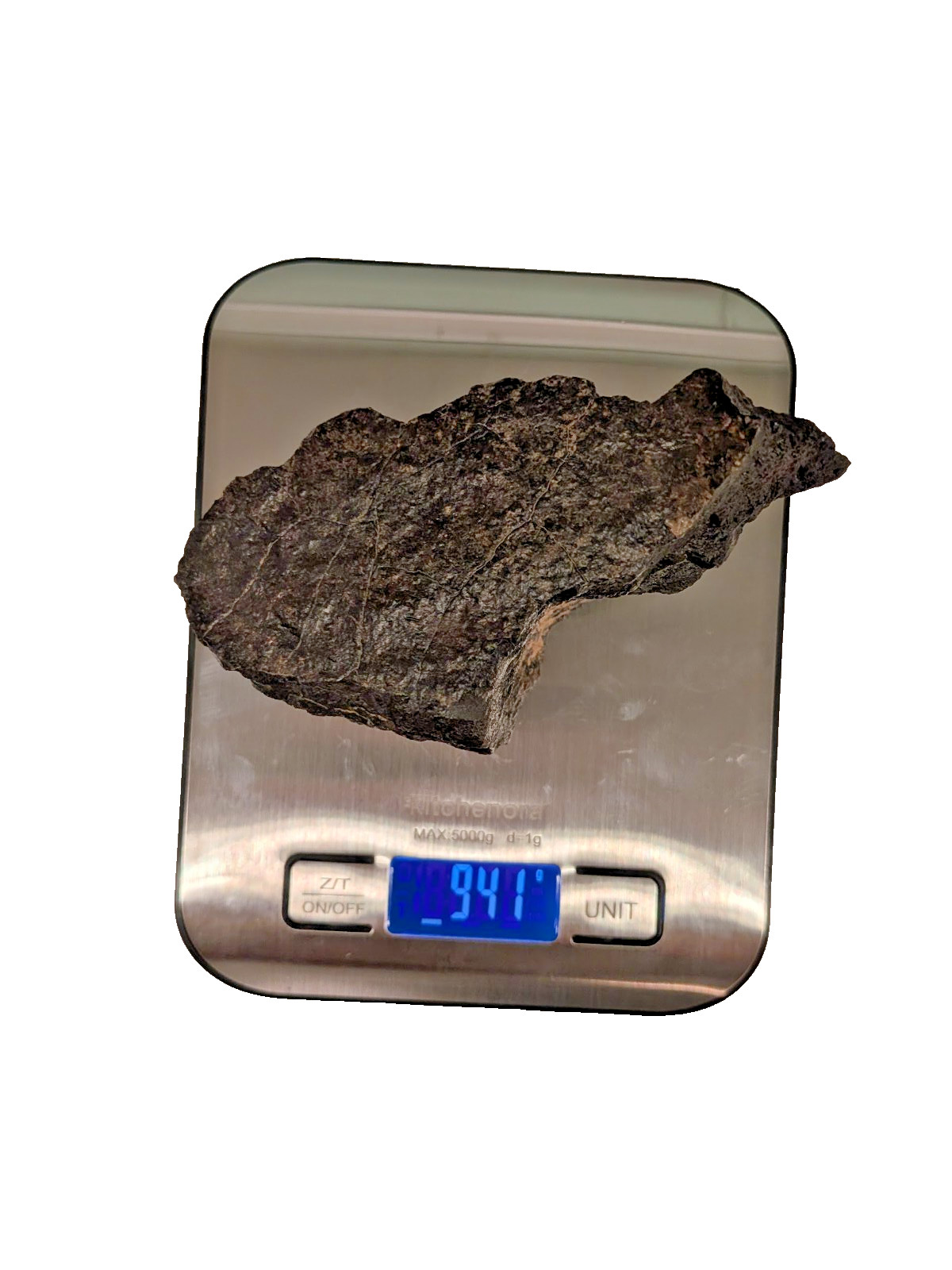 LARGE authentic meteorite - NWA chondrite w/ beautiful fusion crust, 941g / 2lbs