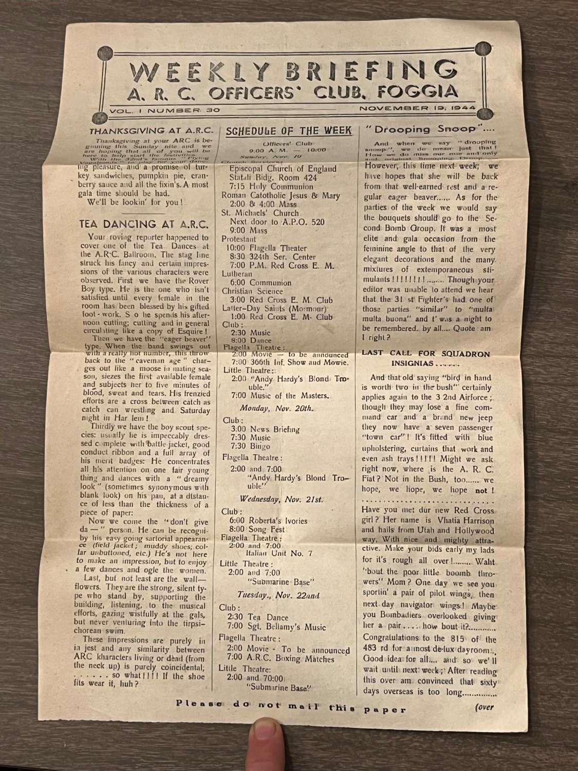 WWII American Red Cross Weekly Briefing Vol 1 No 30 Military Newsletter 1940s ET