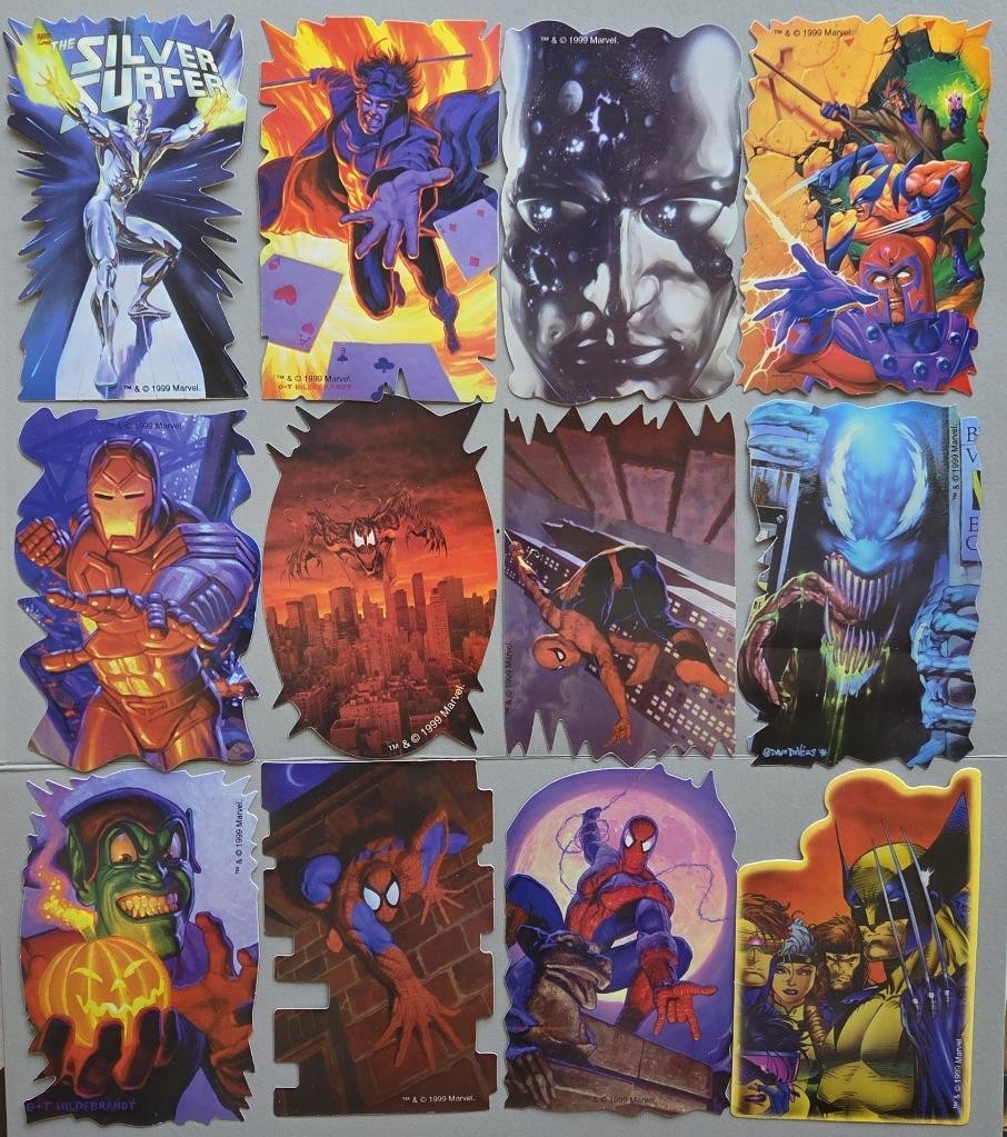12 VTG 1999 Marvel Vending Machine Stickers, Spiderman, Silver Surfer, Venom NOS