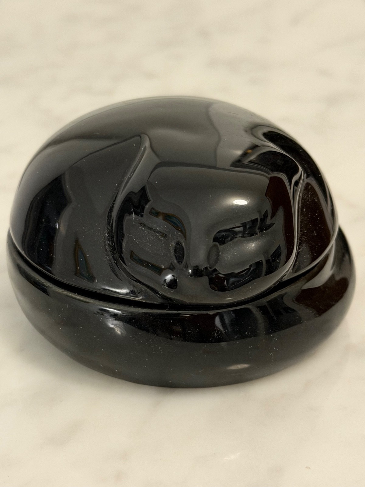 Vintage Tiffany 1977 black cat trinket dish with blue label