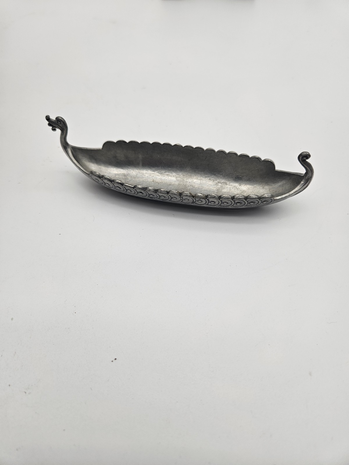 Vintage Norway 15 shield long Pewter Viking Boat Open Salt