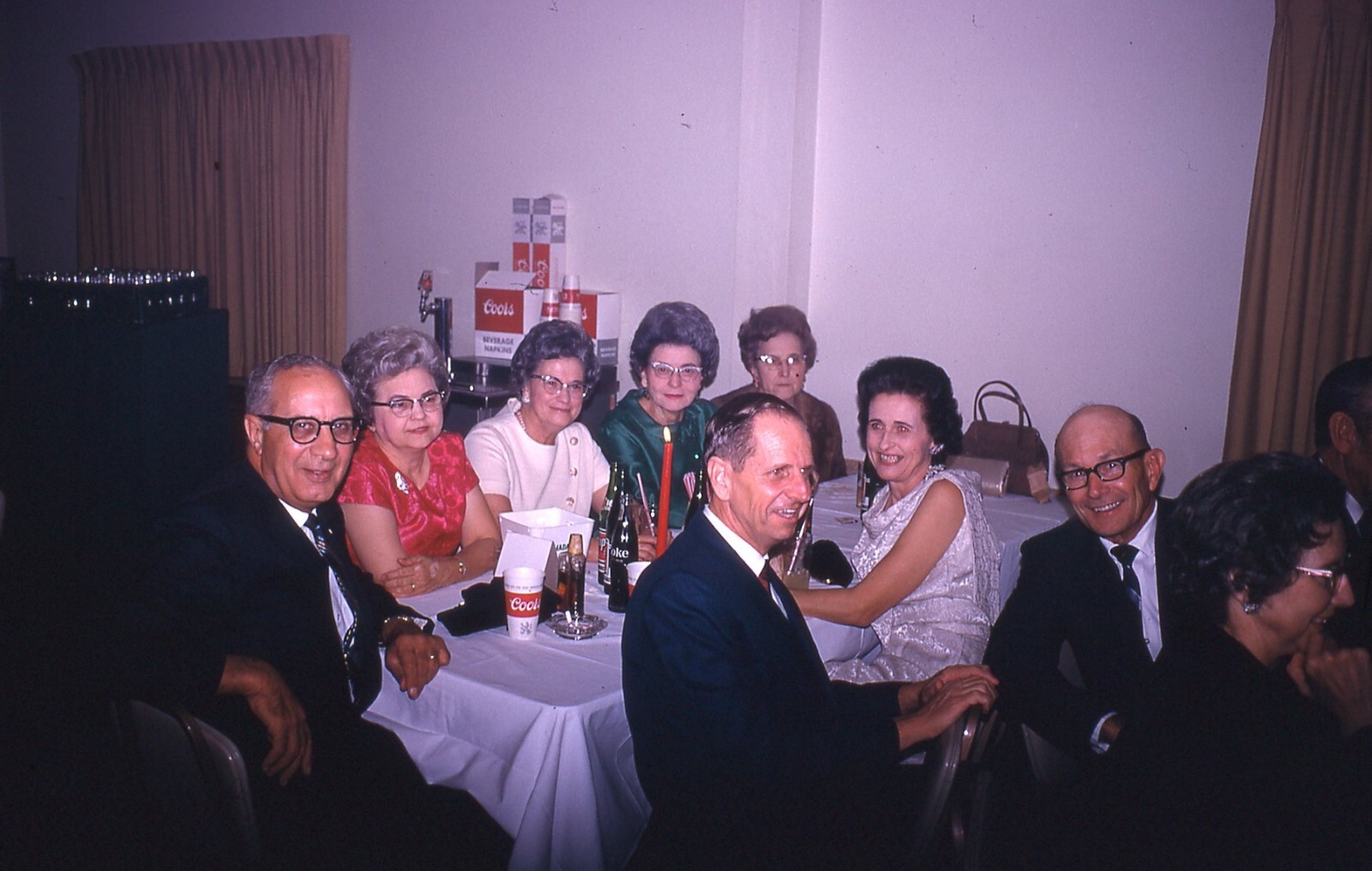 1968 Slide Office Christmas Party Dinner Men Women Coors Beer Display Coke