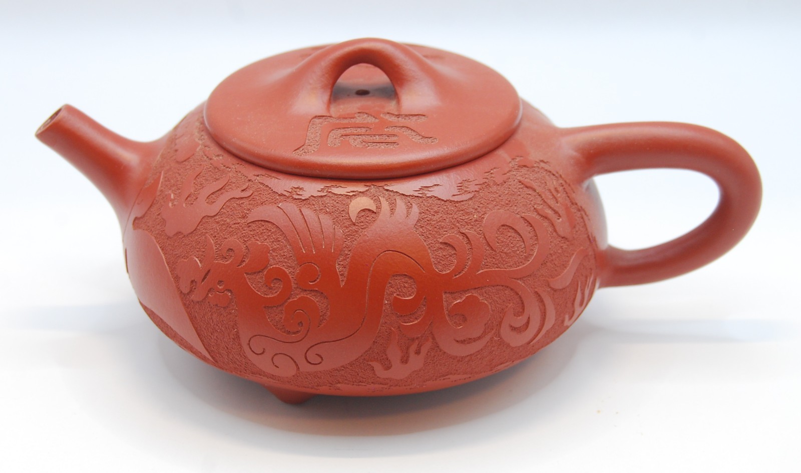 Vintage 1989 Chinese Yixing Zisha Purple Clay Teapot 3 Legged Dragon Shi Piao