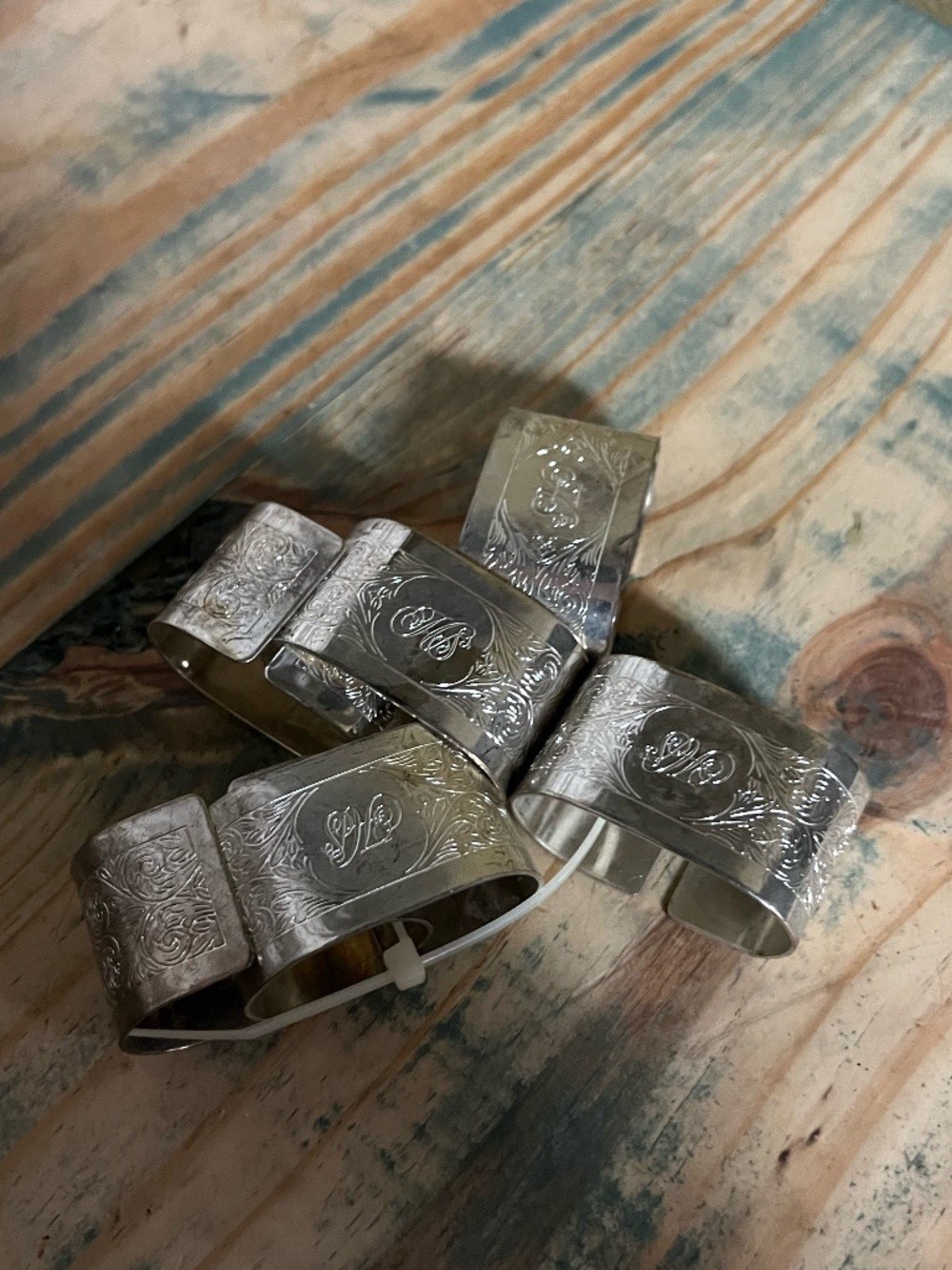 Silver-plated Napkin Rings, Set of 6 - Monogramed Initials HS