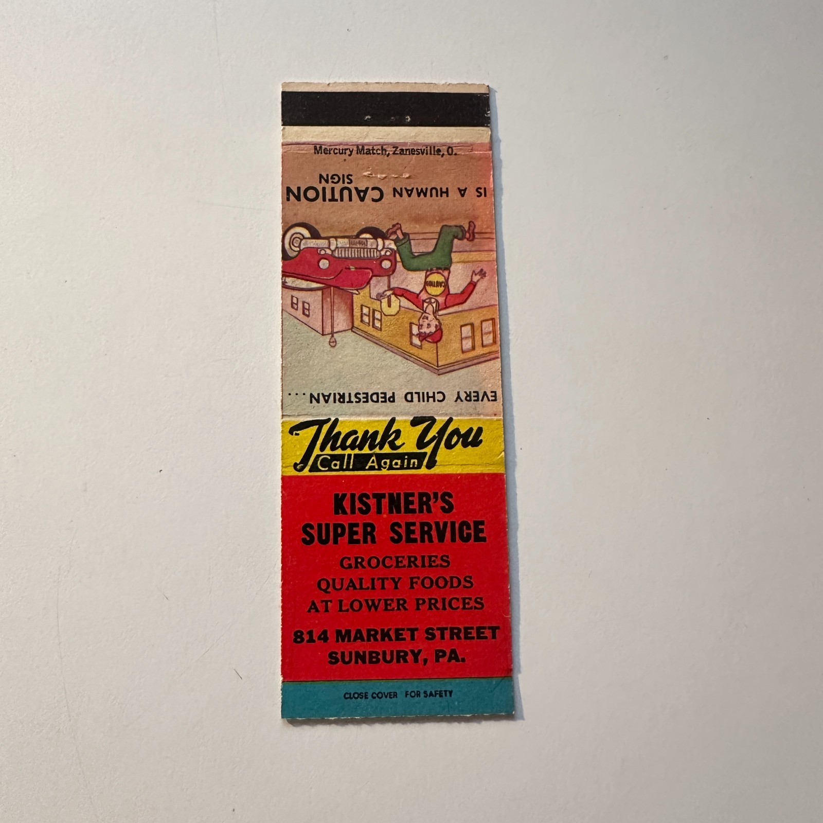 Kistner\'s Super Service Groceries Sunbury PA Vintage Matchbook Cover 5MB126-3-5