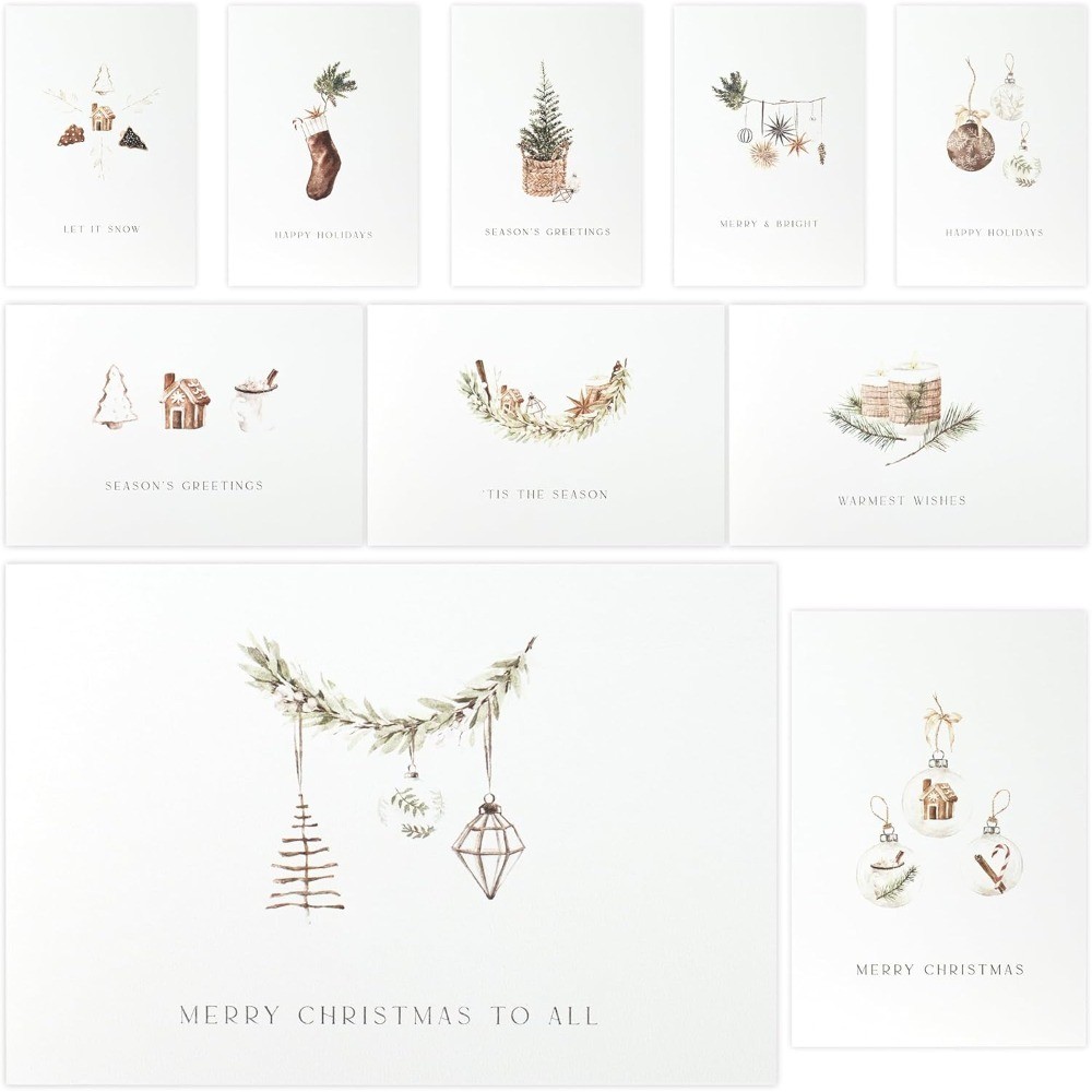 Modern Rustic Christmas Card Set of 20 with Envelopes Holiday Greeting Cards for