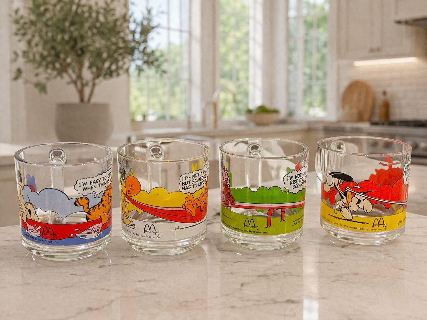 Vintage 1978 McDonald’s Garfield Glass Mugs Set of 4 in Excellent Condition