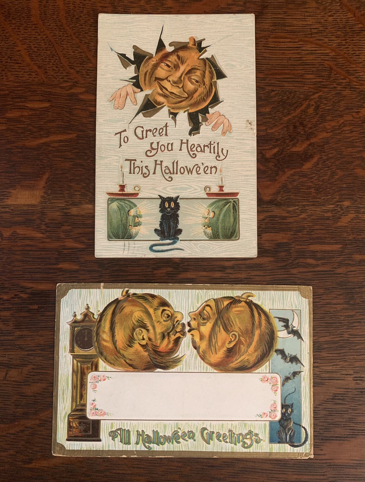 Antique Halloween Postcards Embossed Pumpkins Lantern Black Cats Germany JOL