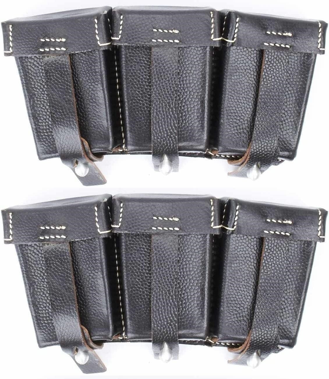 WWII German K98 98k Triple Ammo Leather Pouch Set Military Reenactment- Black