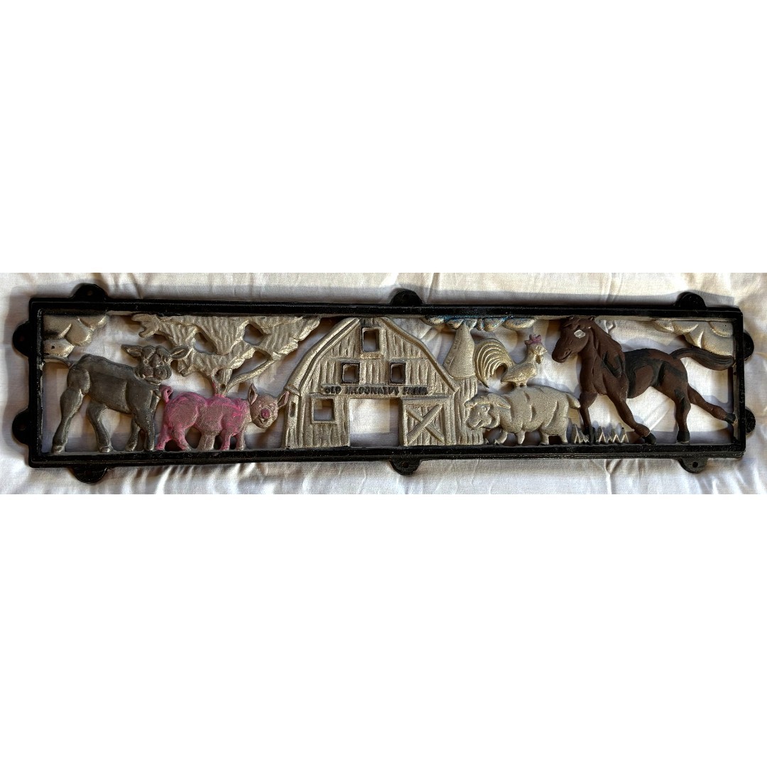 Vintage Old McDonald\'s Farm Wrought Iron Sign Americana Rustic Decor Barn Animal